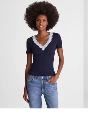 Madewell Lace Trim V-Neck Top Basic